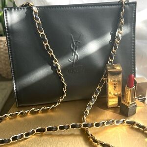 🆕YSL Black Shoulder Clutch + YSL Satin lipstick 💄 RM with added unbranded strap